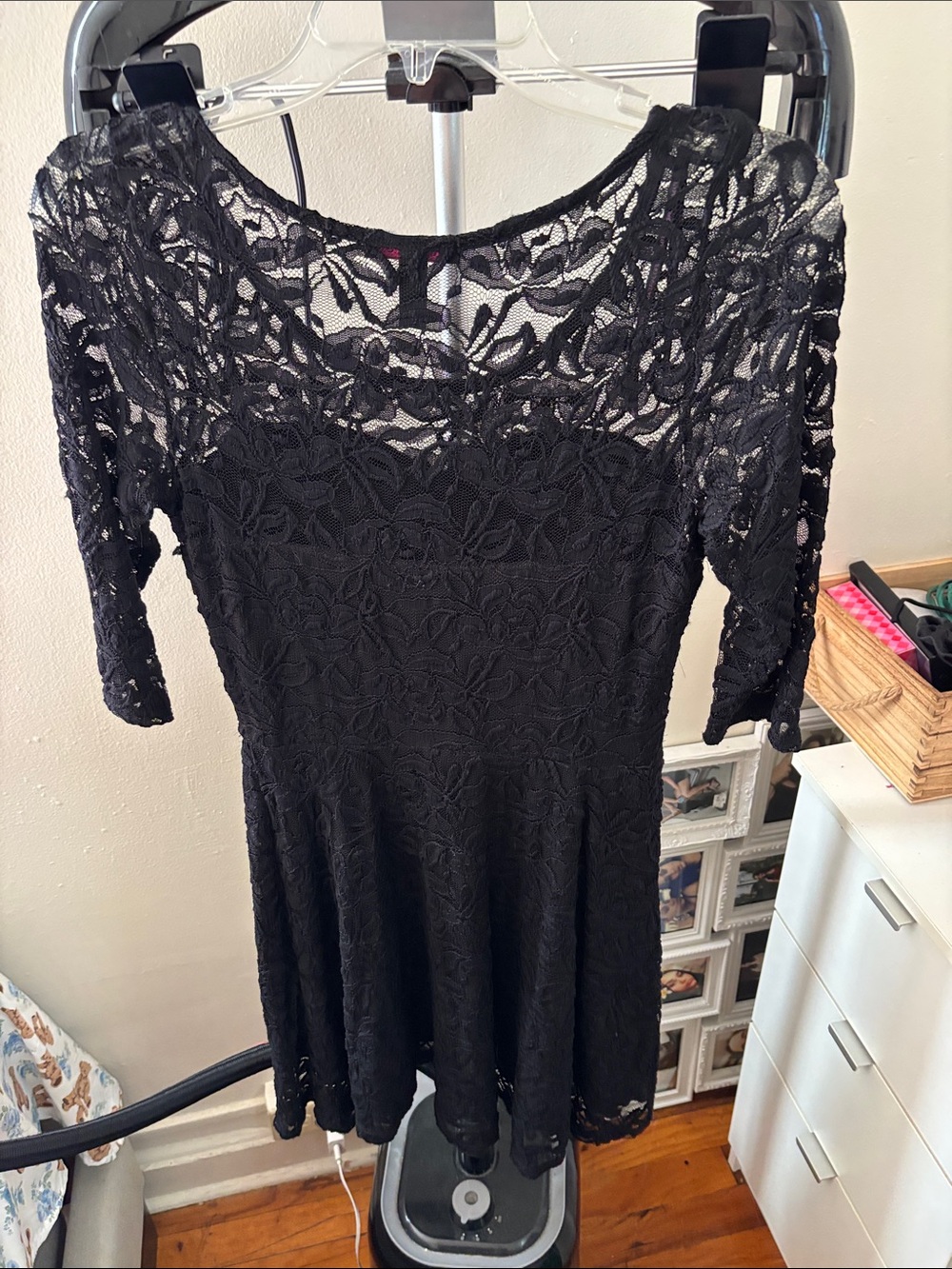 Material Girl Black Lace Long-Sleeve Fit & Flare Dress